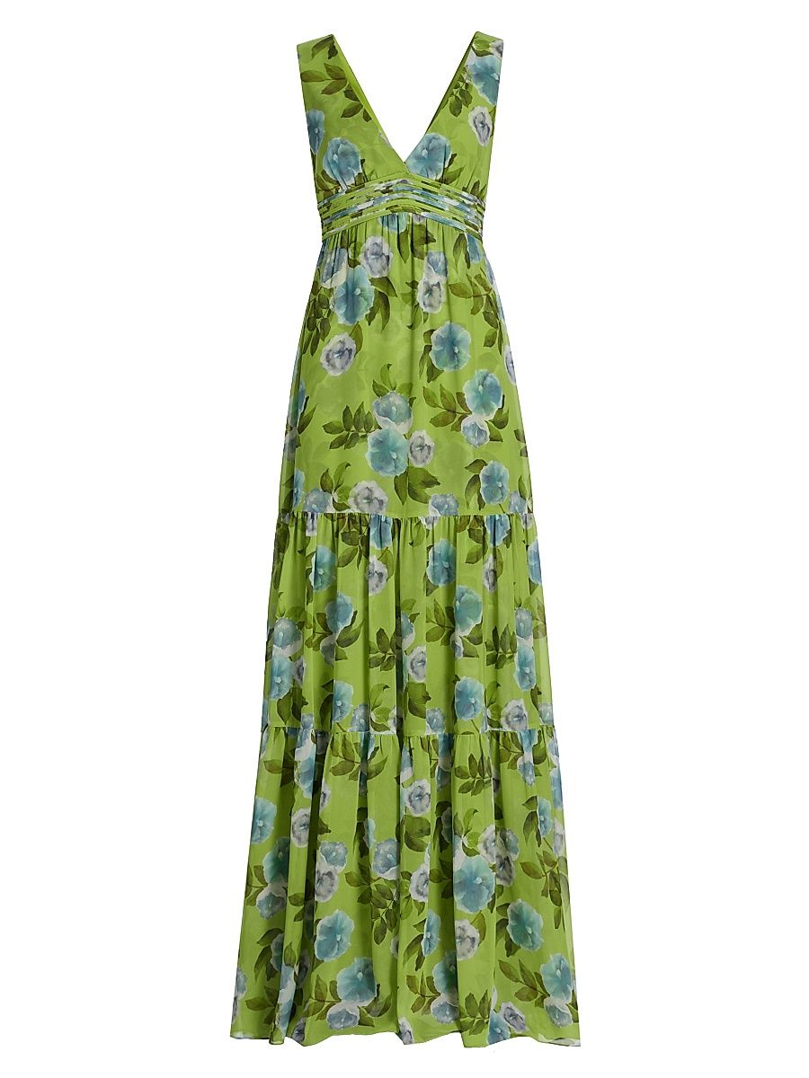 Women's Emilie Floral Chiffon A-Line Gown - Citrus Morning Glory - Size 0