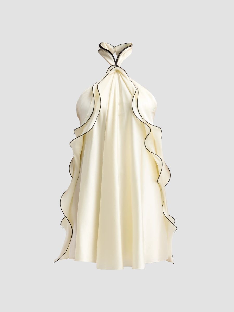 Brandon Maxwell Women's Remy Stretch-Silk Ruffled Halterneck Mini Dress - Chantilly - Size 8