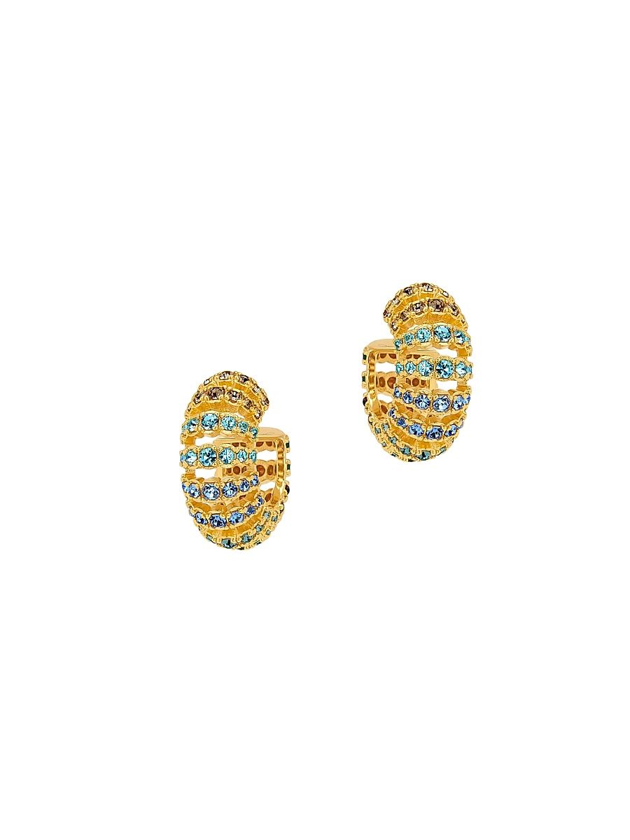 Women's 24K-Gold-Plated Brass & Rhinestone Hoop Earrings - Blue Multi