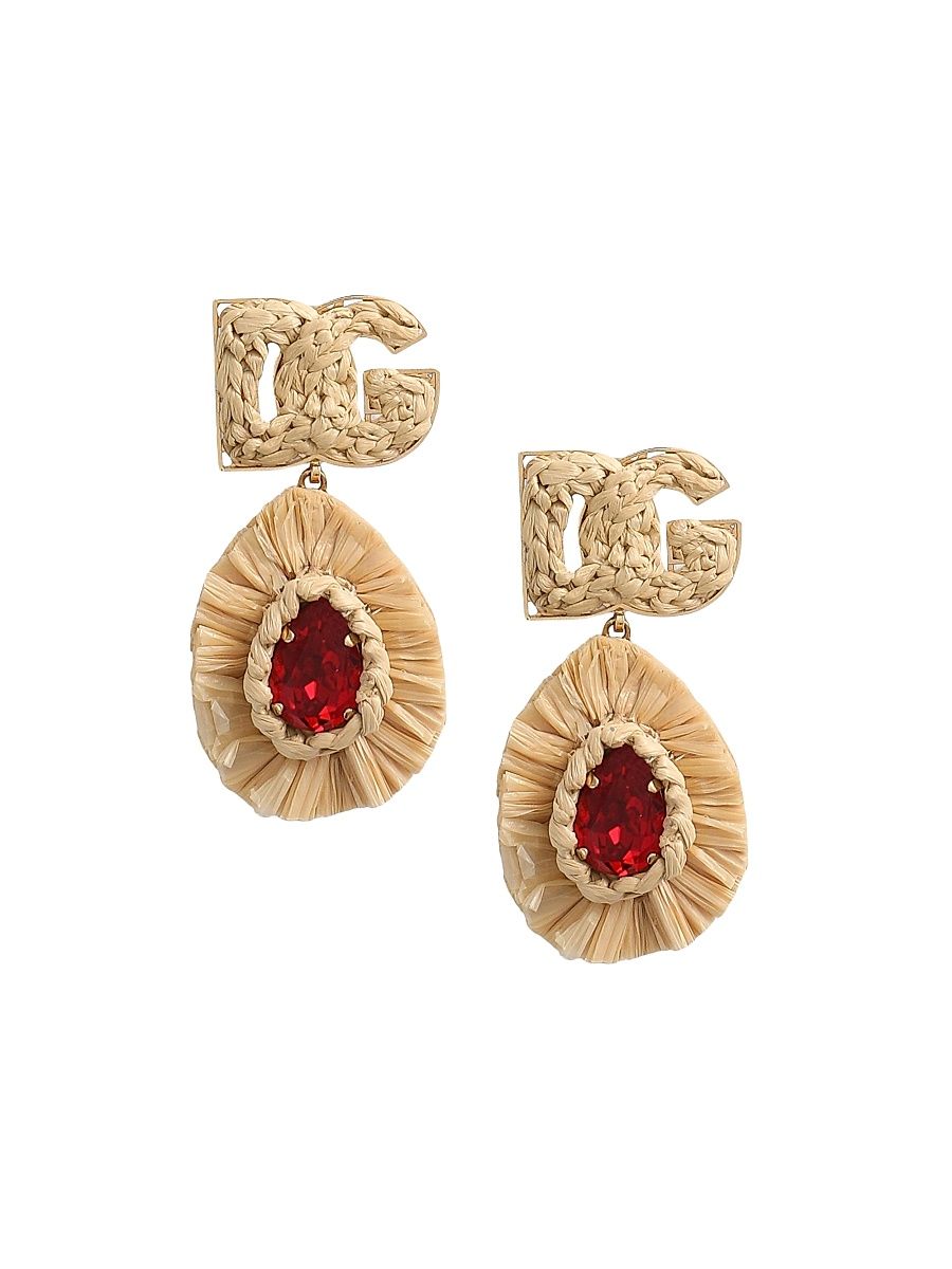 Women's Raffia, Goldtone & Glass Crystal Logo Drop Earrings - Gold