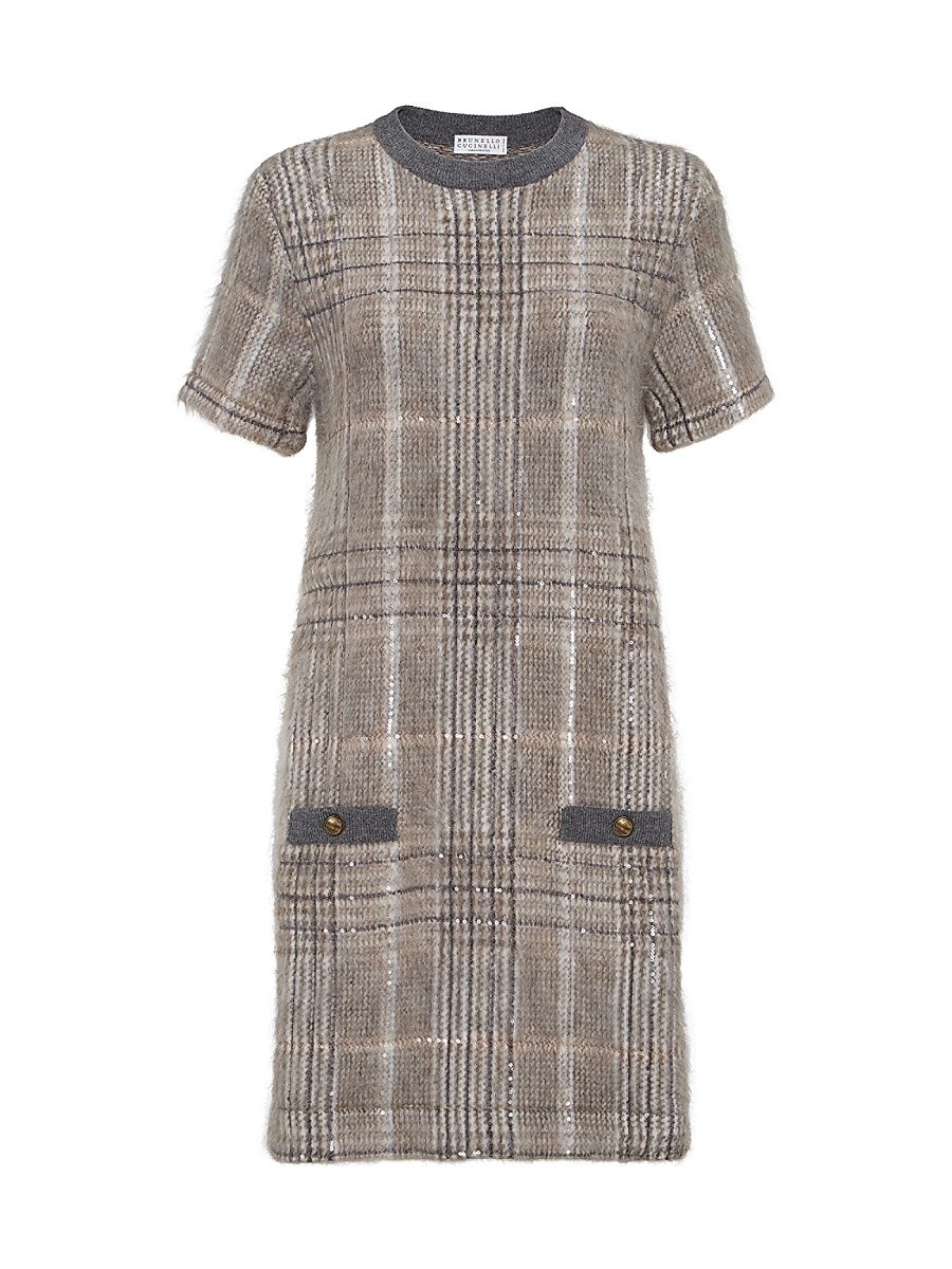 Women's Mohair, Virgin Wool and Cashmere Jacquard Knit Dress - Grey Multi - Size XL