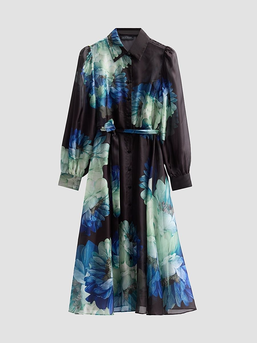 Women's Romy Floral Organza Self-Belt Midi Shirtdress - Twilight Floral Print - Size 16