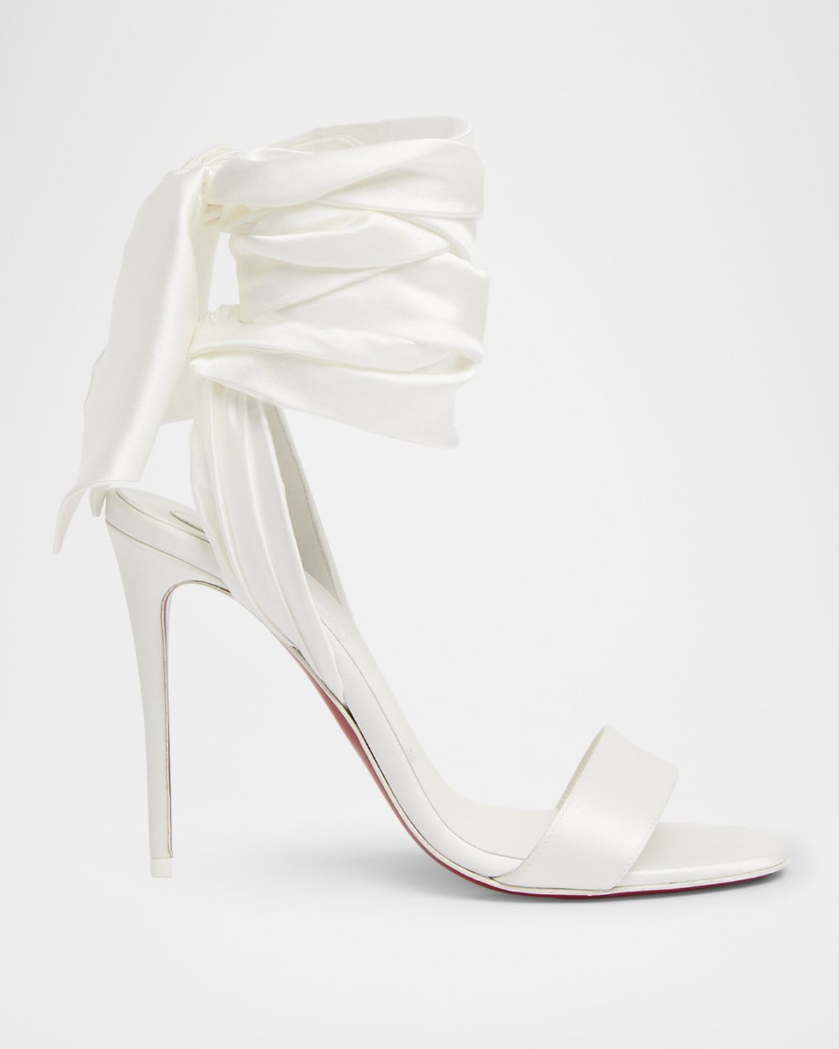 Red Sole Ribbon Ankle-Wrap Stiletto Sandals