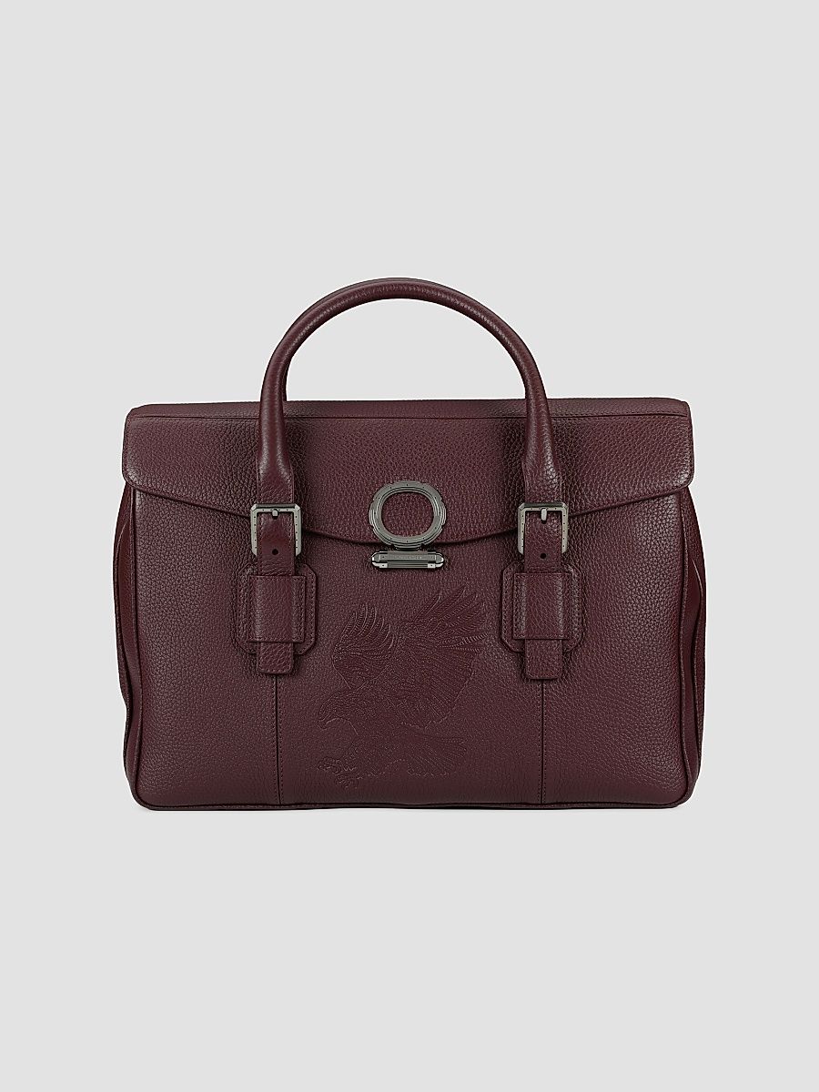 Men's Luxury Flap Calfskin Briefcase - Burgundy