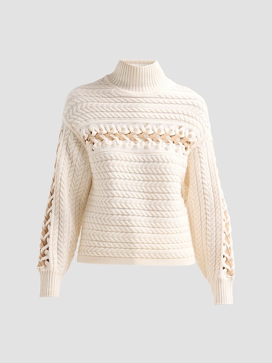 Women's Nina Wool Threaded-Knit Sweater - Ivory Cable - Size XL