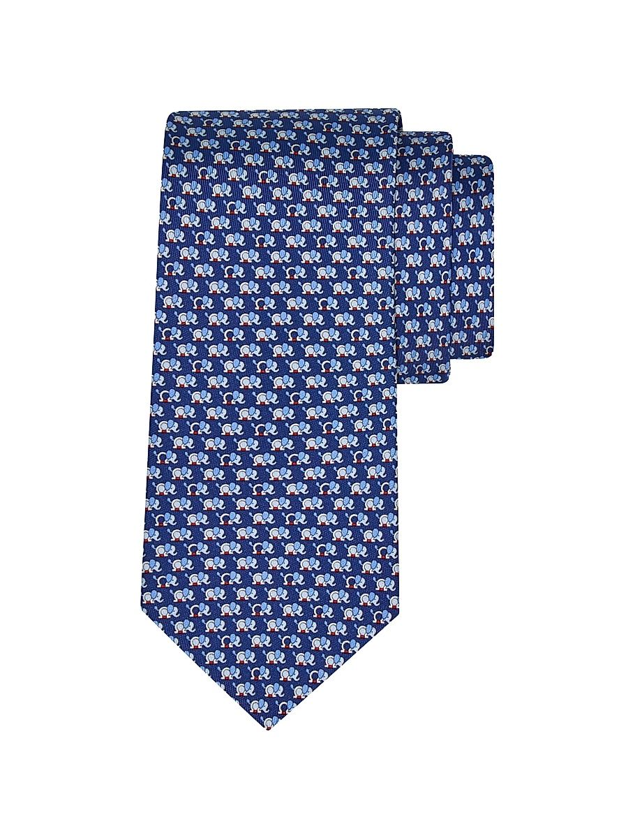 Men's Orazio Elephant-Pattern Silk Tie - Blue
