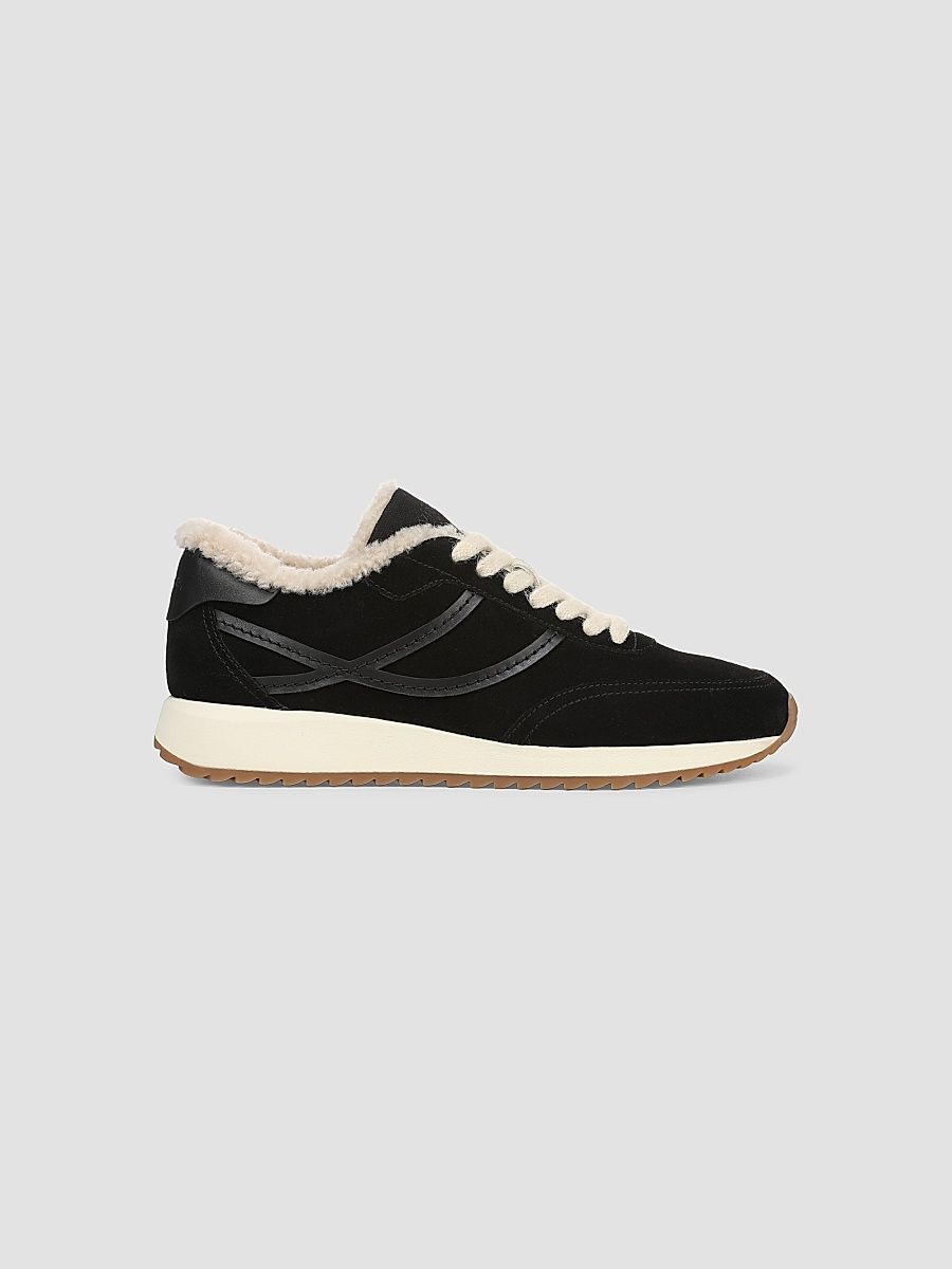 Women's Santa Monica Shearling & Suede Low-Top Sneakers - Black - Size 5