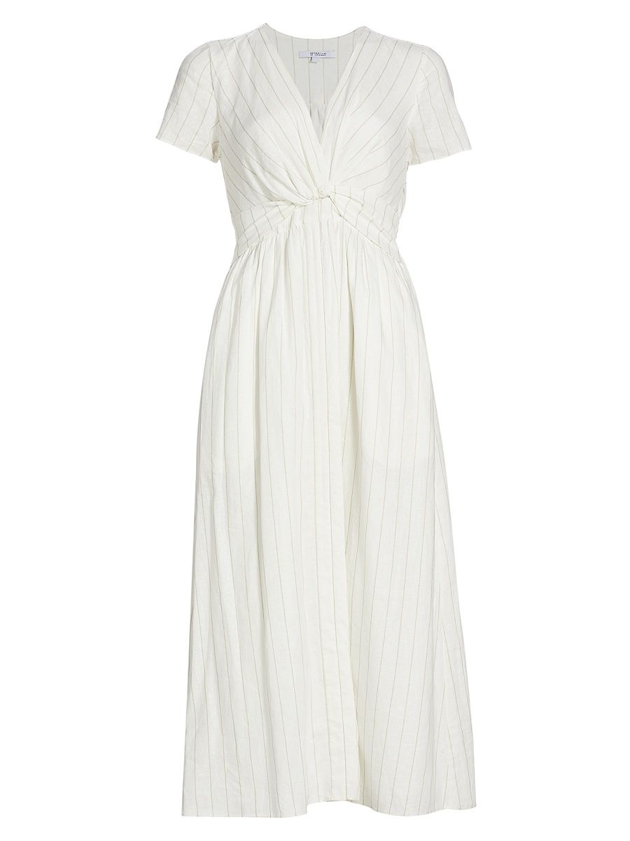 Women's Esmeray Striped Linen-Blend Midi-Dress - Blanc De Blanc Oregano - Size 6