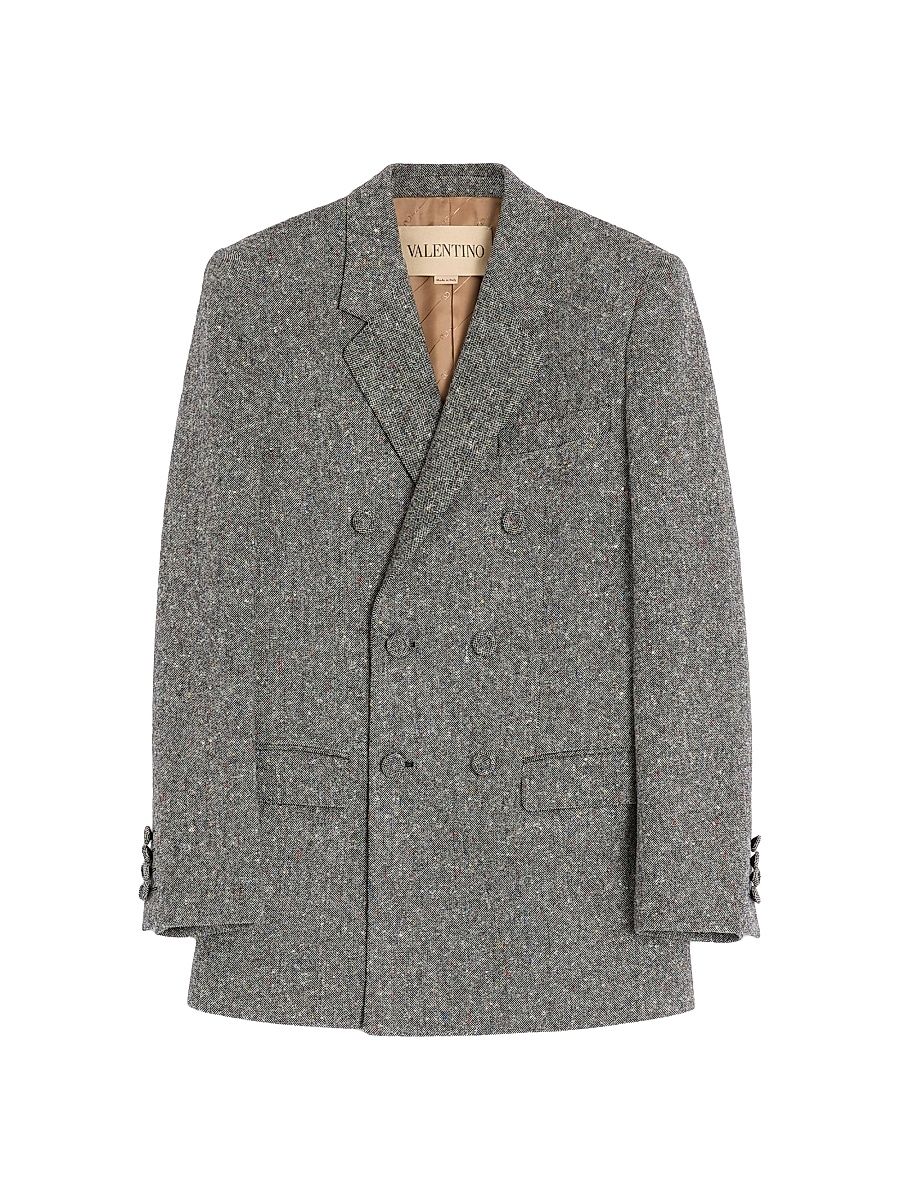 Men's Double-Breasted Jacket in Natté Boutonné Wool - Grey - Size 36