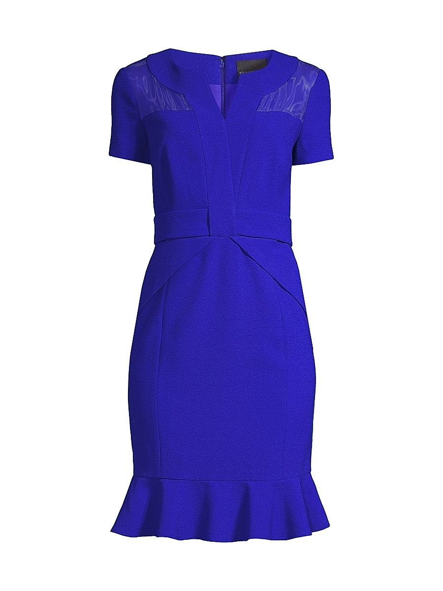 Women's Flounce Crepe & Silk Sheath Dress - Blue - Size 16