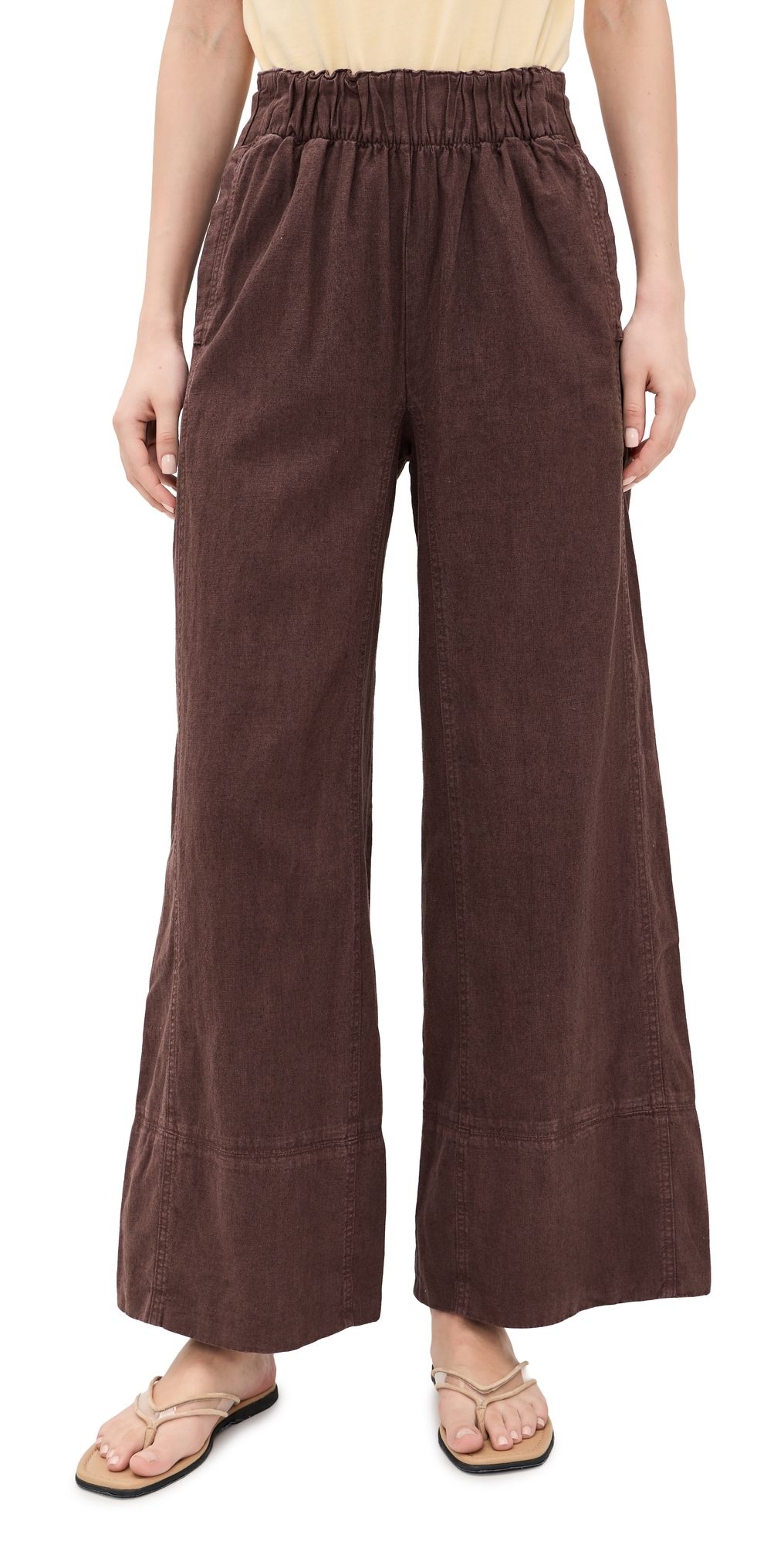 Free People Days End Linen Pull On Pants DOUBLE ESPRESSO L