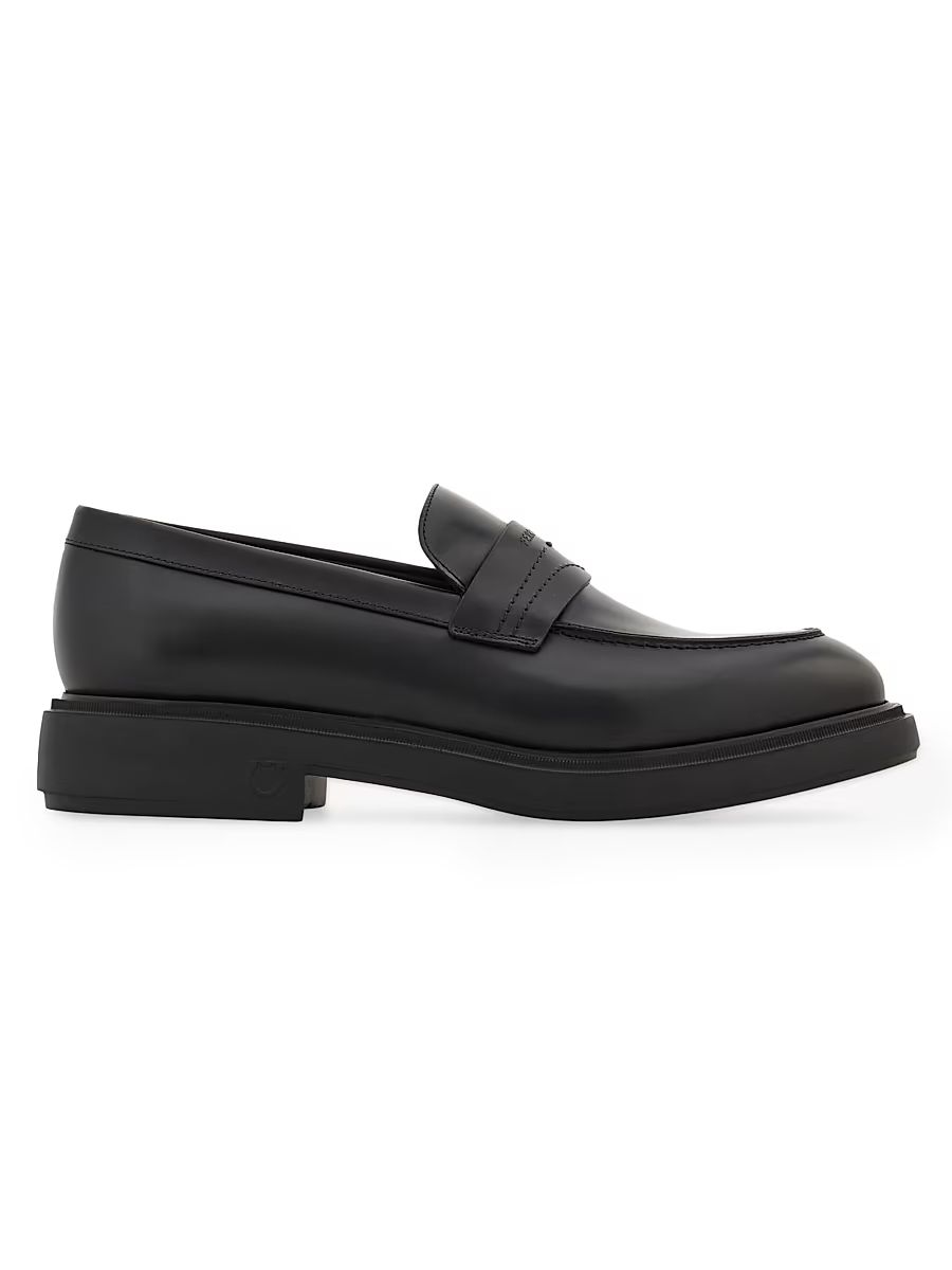 Men's Caligola Leather Loafers - Nero - Size 11.5