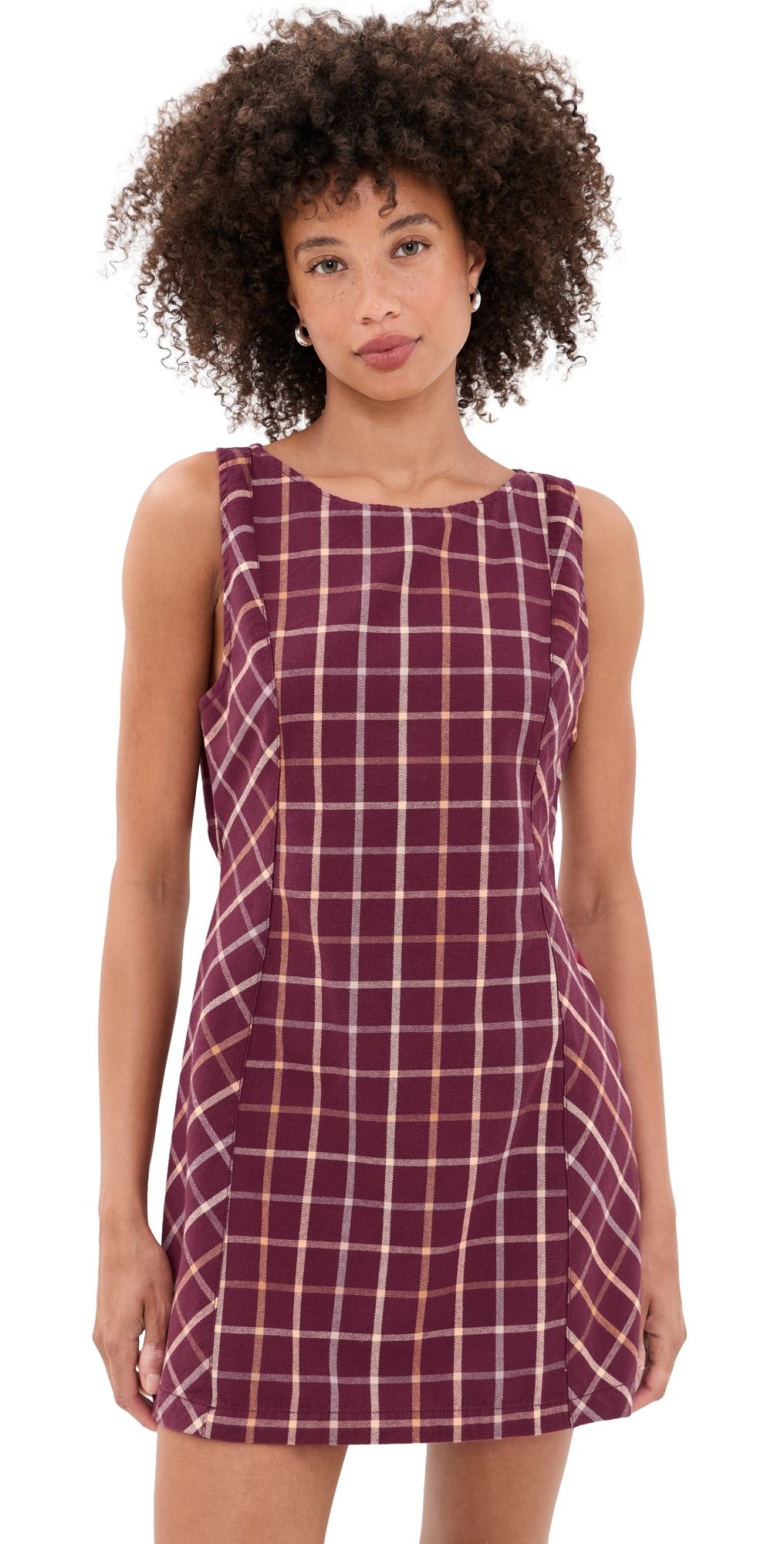 Free People Atlas Plaid Mini Dress Cocoa Plum Com XS