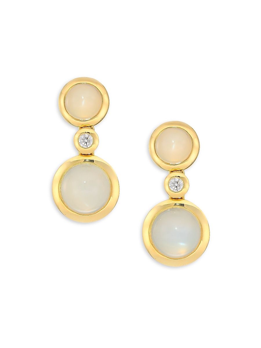 Women's Bouton 18K Yellow Gold, Two-Tone Moonstone & Diamond Triple-Drop Earrings - Gold