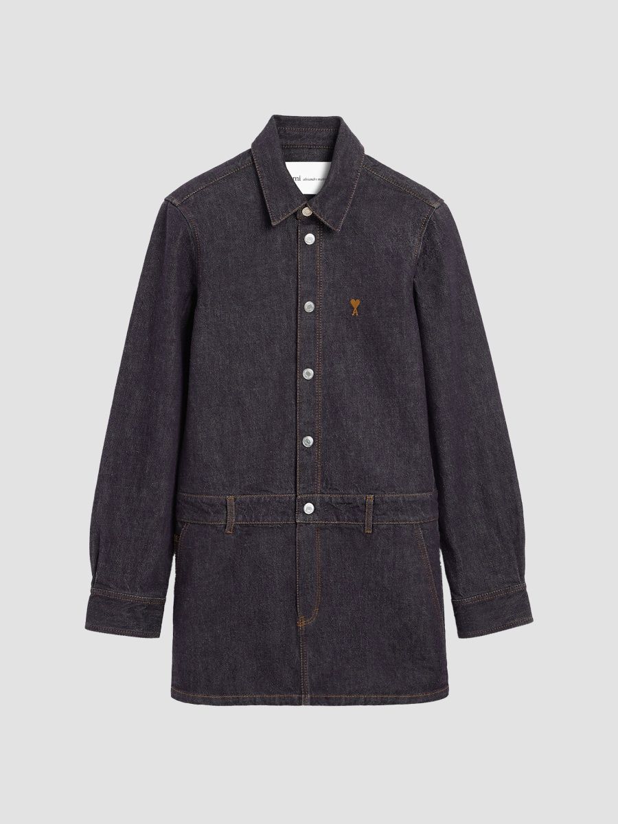 AMI Paris Women's Ami De Coeur Denim Long-Sleeve Mini Shirtdress - Indigo - Size XS