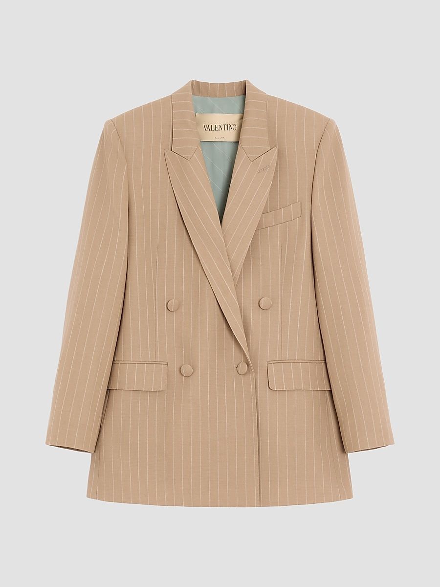 Women's Faded Pinstripe Jacket - Beige Ivory - Size 2