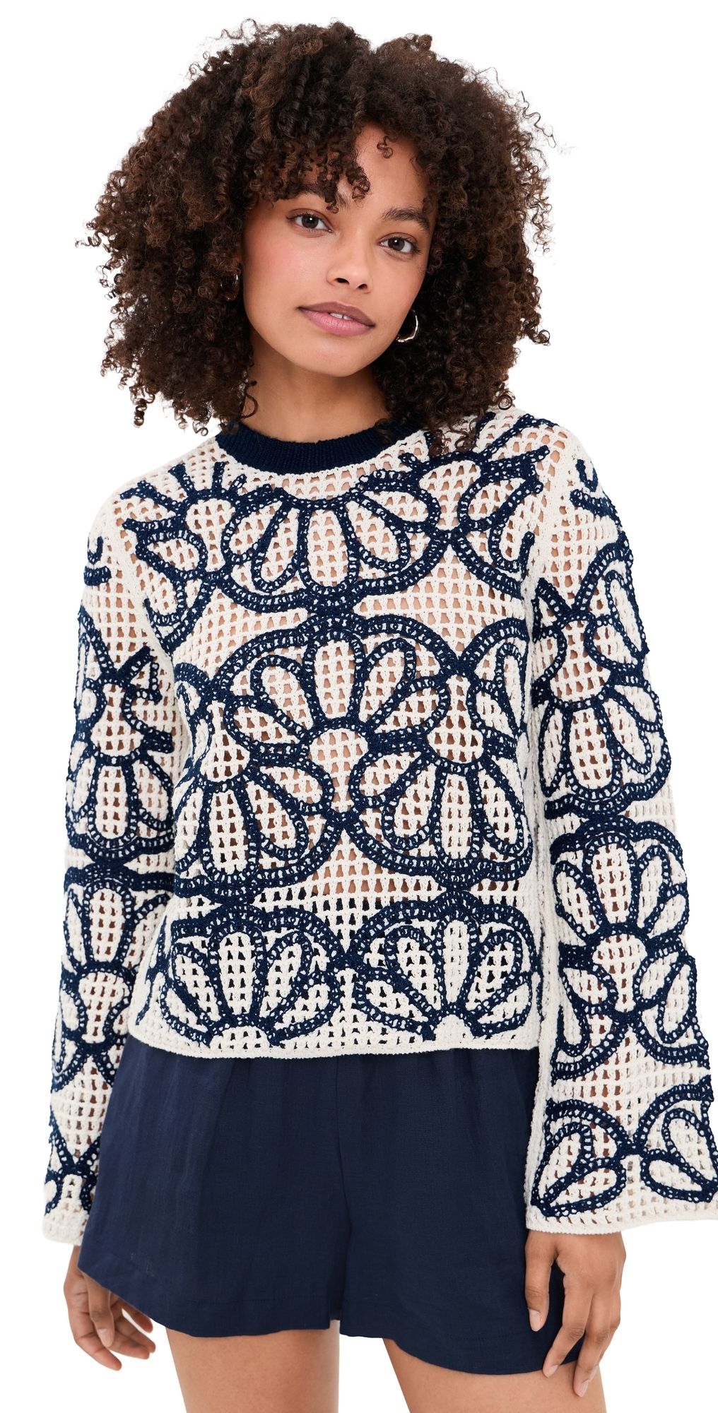 Madewell Floral Embroidered Rhoda Pullover Navy Floral Embroidery XXS