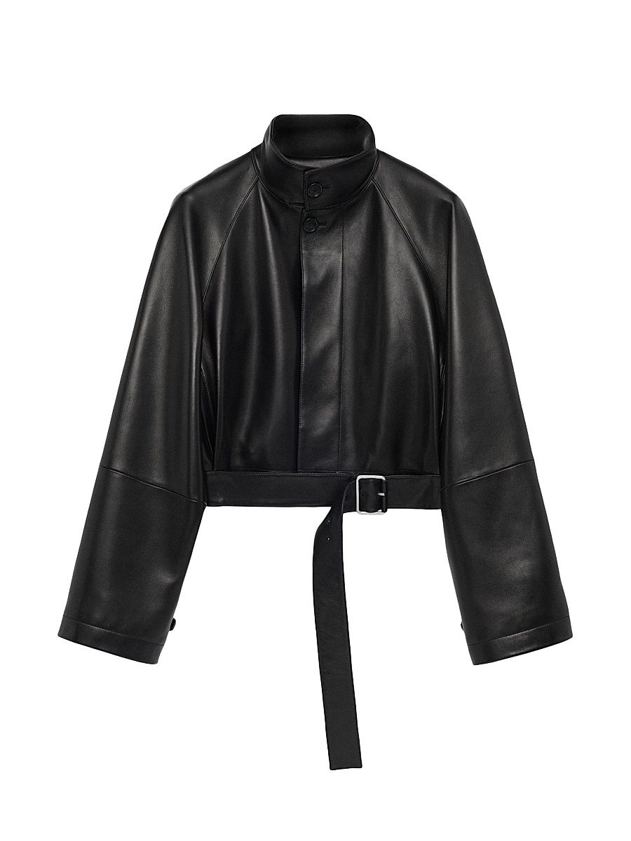 Women's Leather Crop Trench Jacket - Black - Size 8