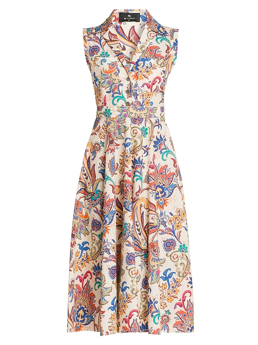 Women's Tapestry Floral Sleeveless Shirtdress - Stampa Bianco - Size 10