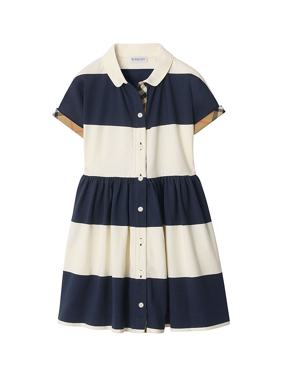 Little Girl's & Girl's Juliet Check Cuff Striped Button-Front Dress - Navy Black - Size 8