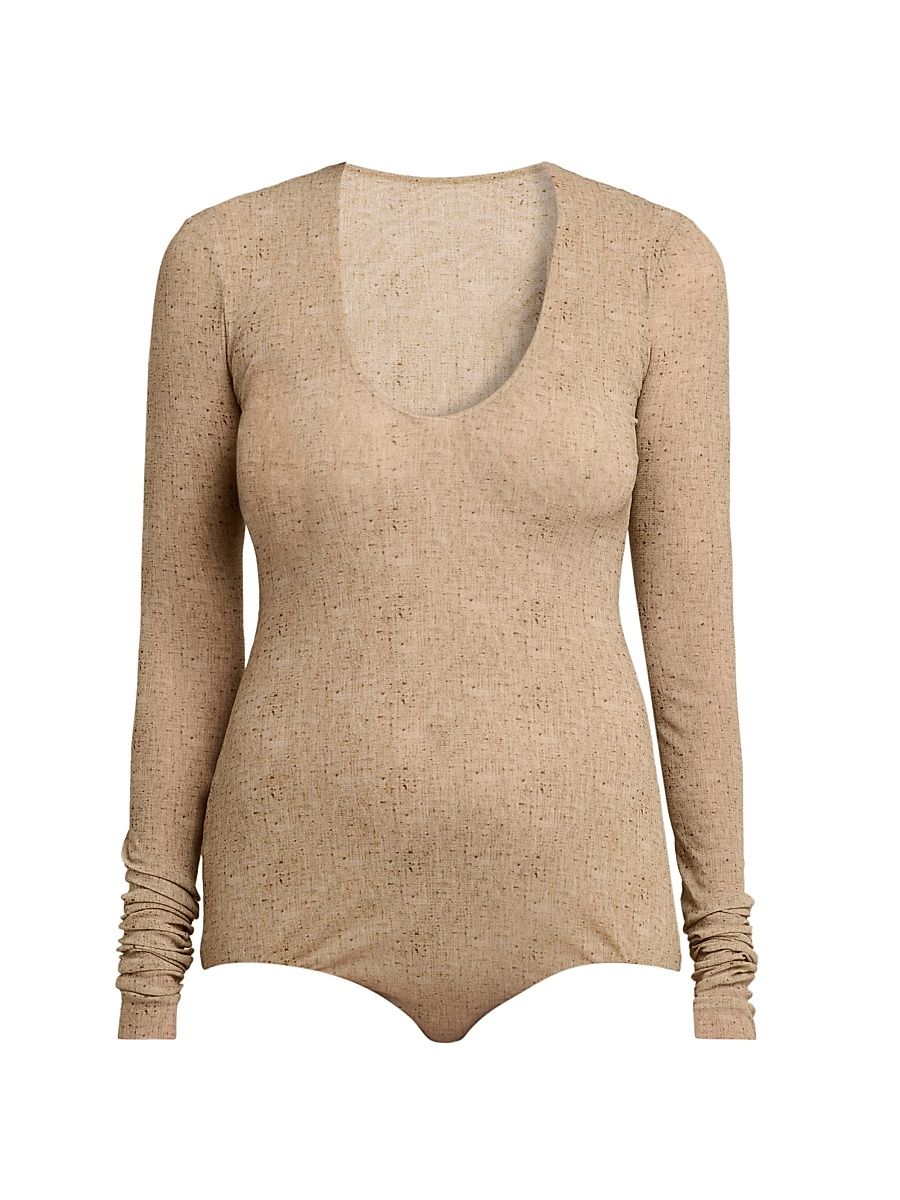 Women's V-Neck Bodysuit - Beige - Size 4