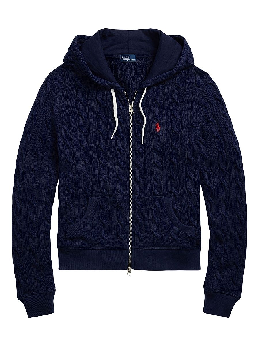 Women's Logo Cotton Cable-Knit Hoodie - Newport Navy - Size XL