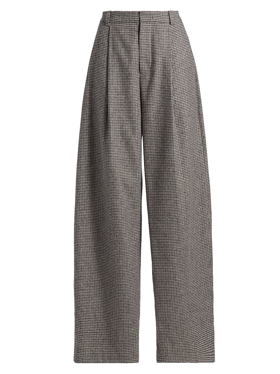 Women's Wool-Blend Houndstooth Trousers - Cacao Houndstooth - Size 2