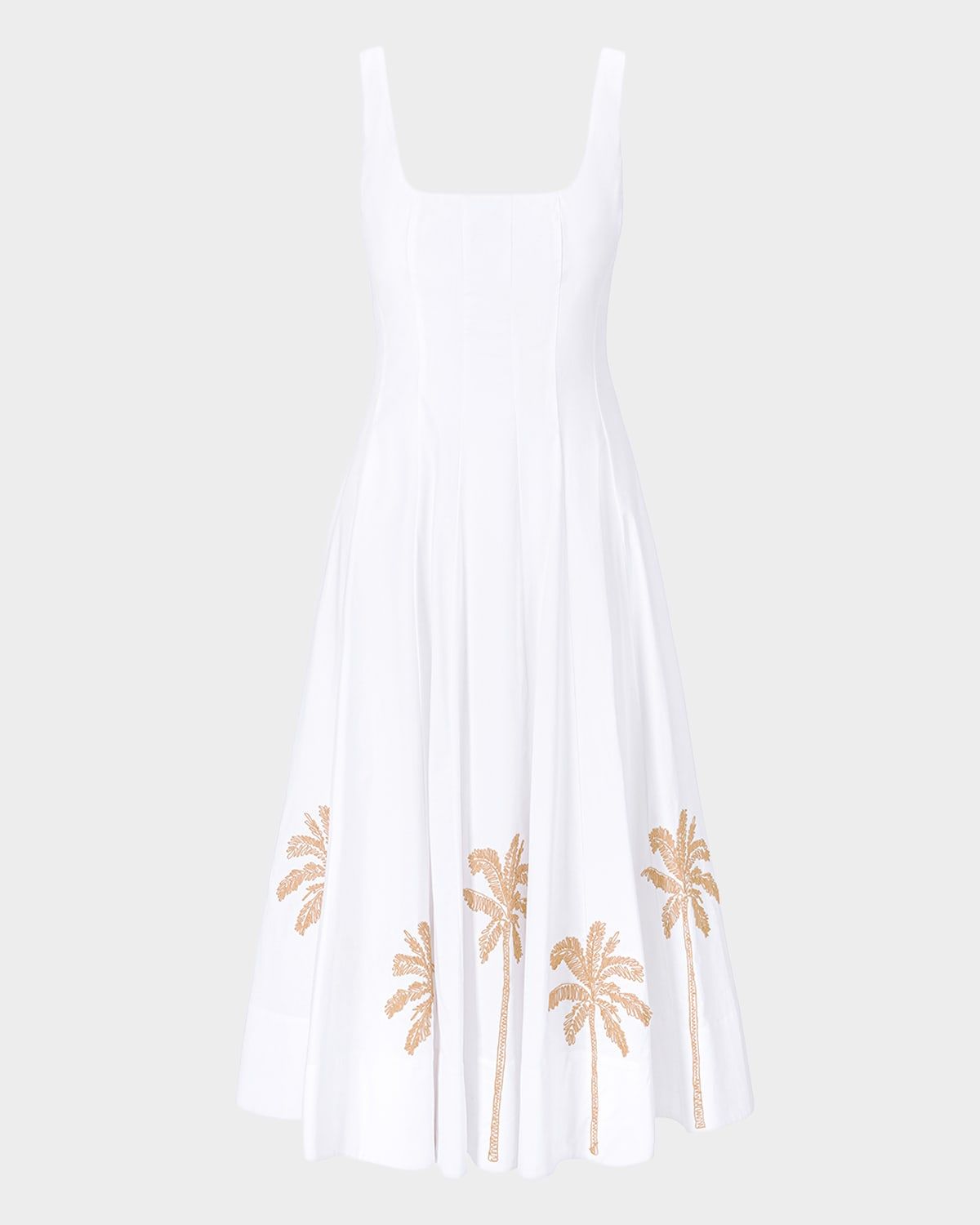 Wells Palm Tree Embroidered Poplin Midi Dress