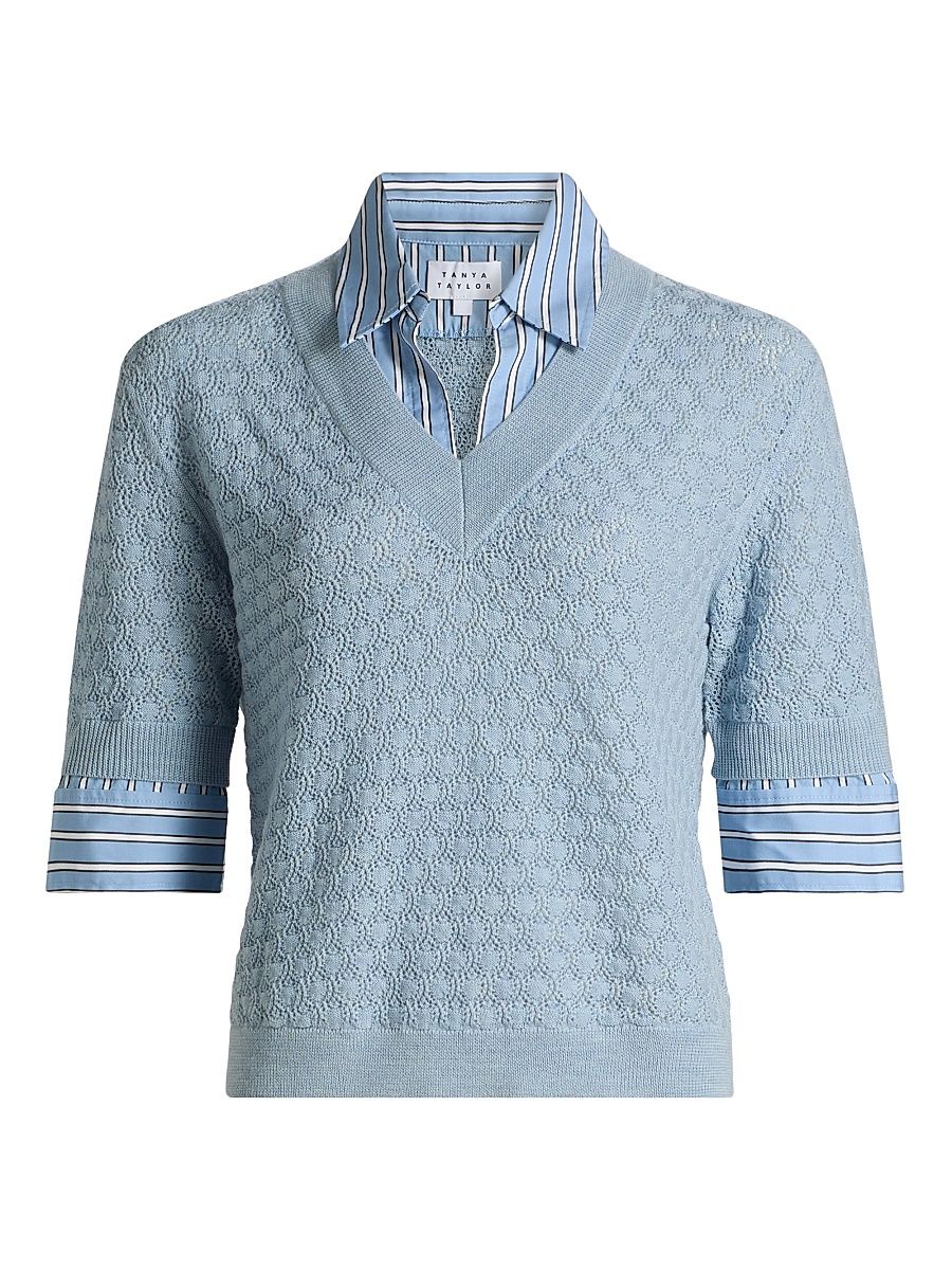 Women's Esme Layered Pointelle Knit Top - Powder Blue - Size XL