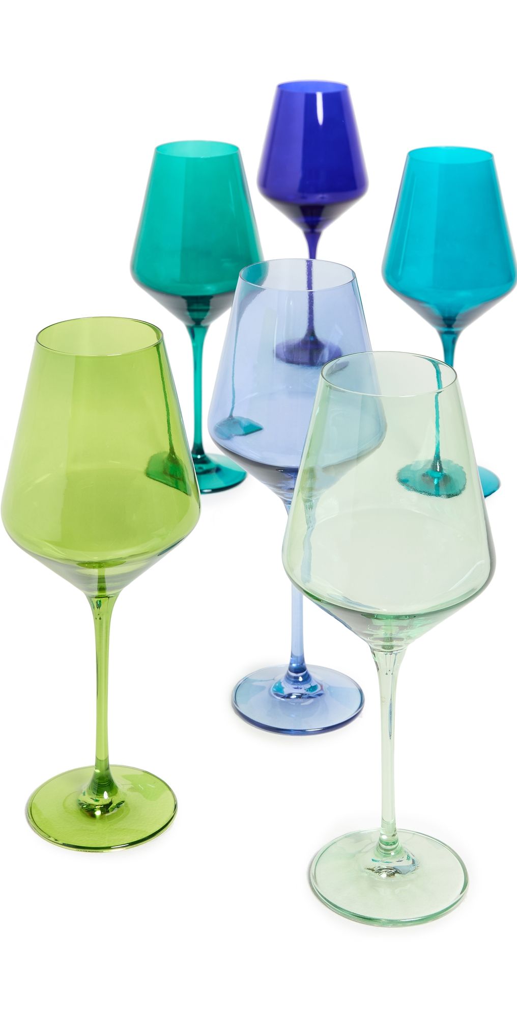 Estelle Colored Glass Stemware Set of 6 E Grn/C Bl/M Grn/F Grn/R Bl/Tl One Size