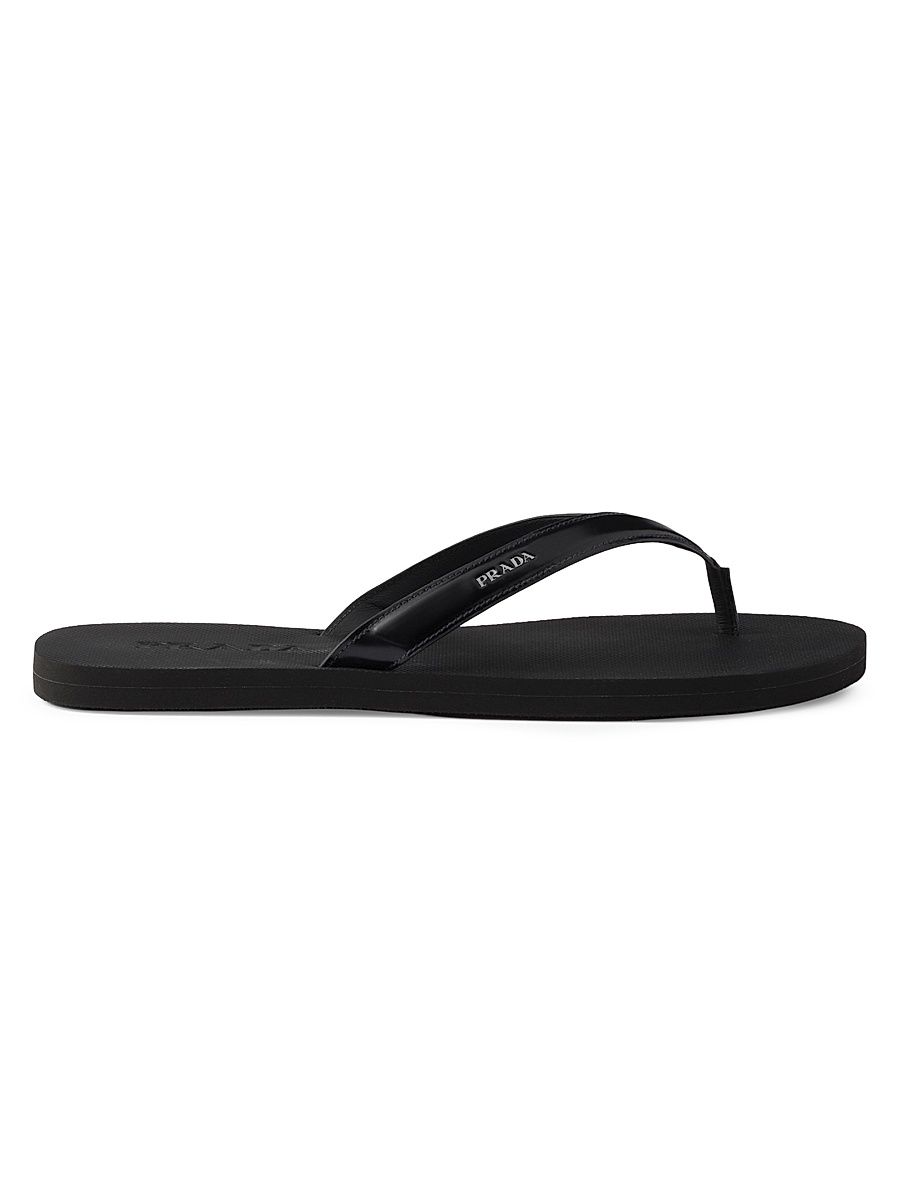 Men's Brushed Leather Flip-Flops - Black - Size 13