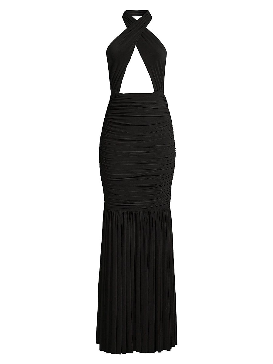 Women's Cross Halter Fishtail Gown - Black - Size Large