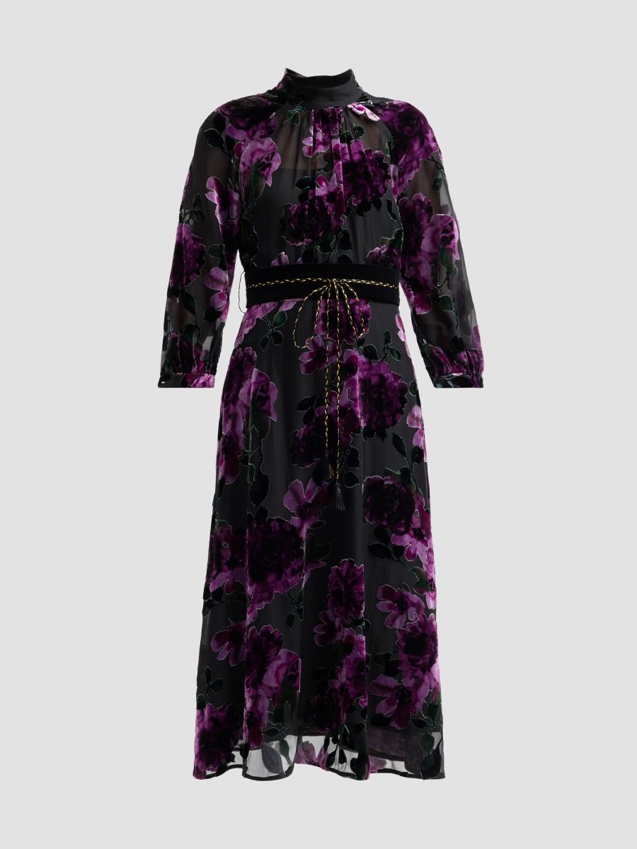 Teri Jon by Rickie Freeman Women's Devoré Velvet Floral Cocktail Dress - Purple Multi - Size 16