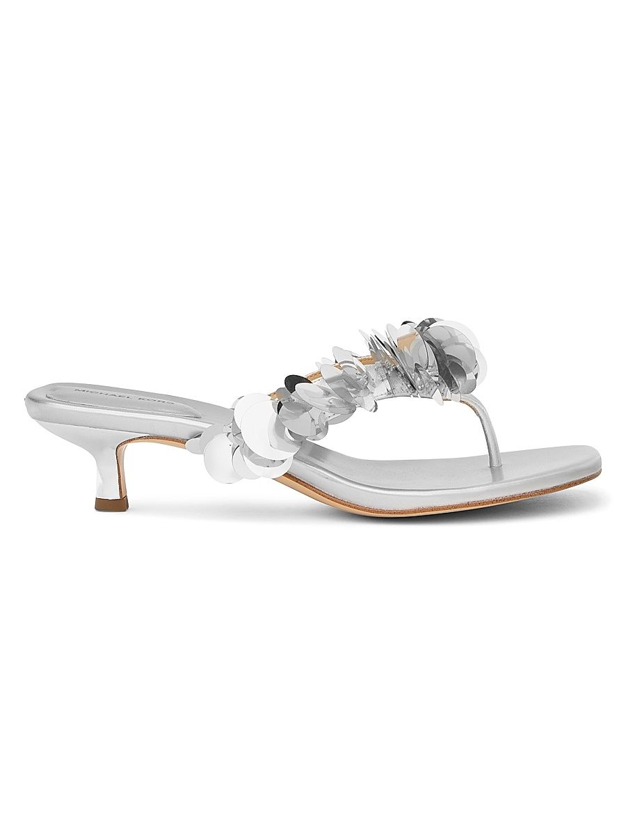 Women's Loretta 50MM Paillette-Sequin Kitten Sandals - Silver - Size 11