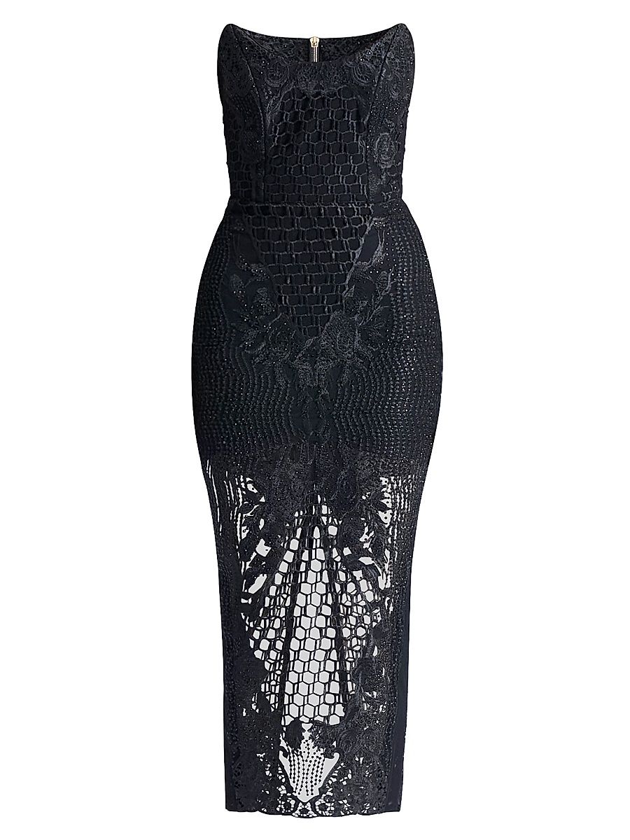 Women's Imprint Lace Strapless Midi-Dress - Black - Size 4