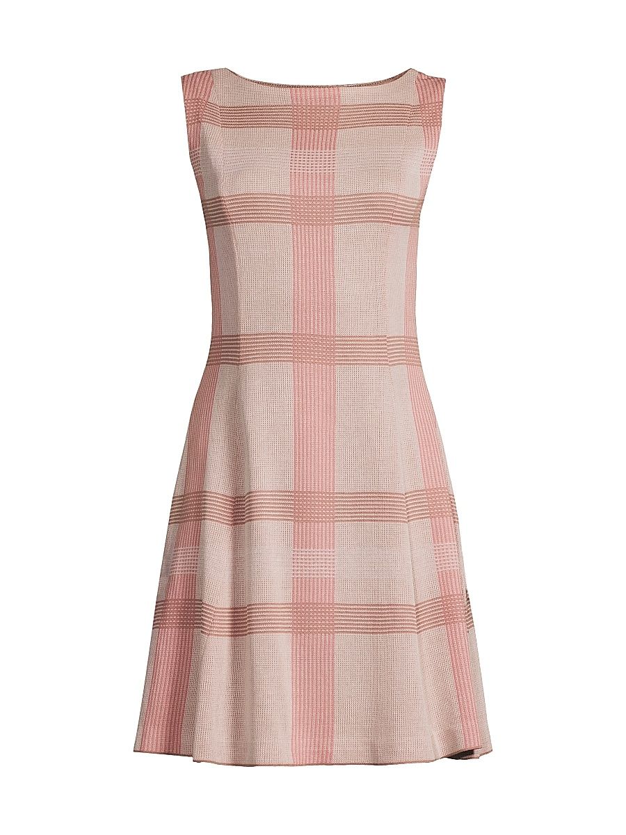 Women's A-Line Multi-Color Plaid Knit Minidress - Honey Suckle - Size Small