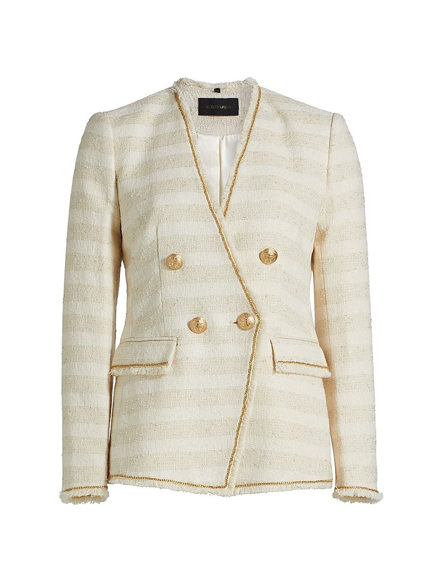 Women's Hesper Striped Tweed Double-Breasted Blazer - Beige - Size XL