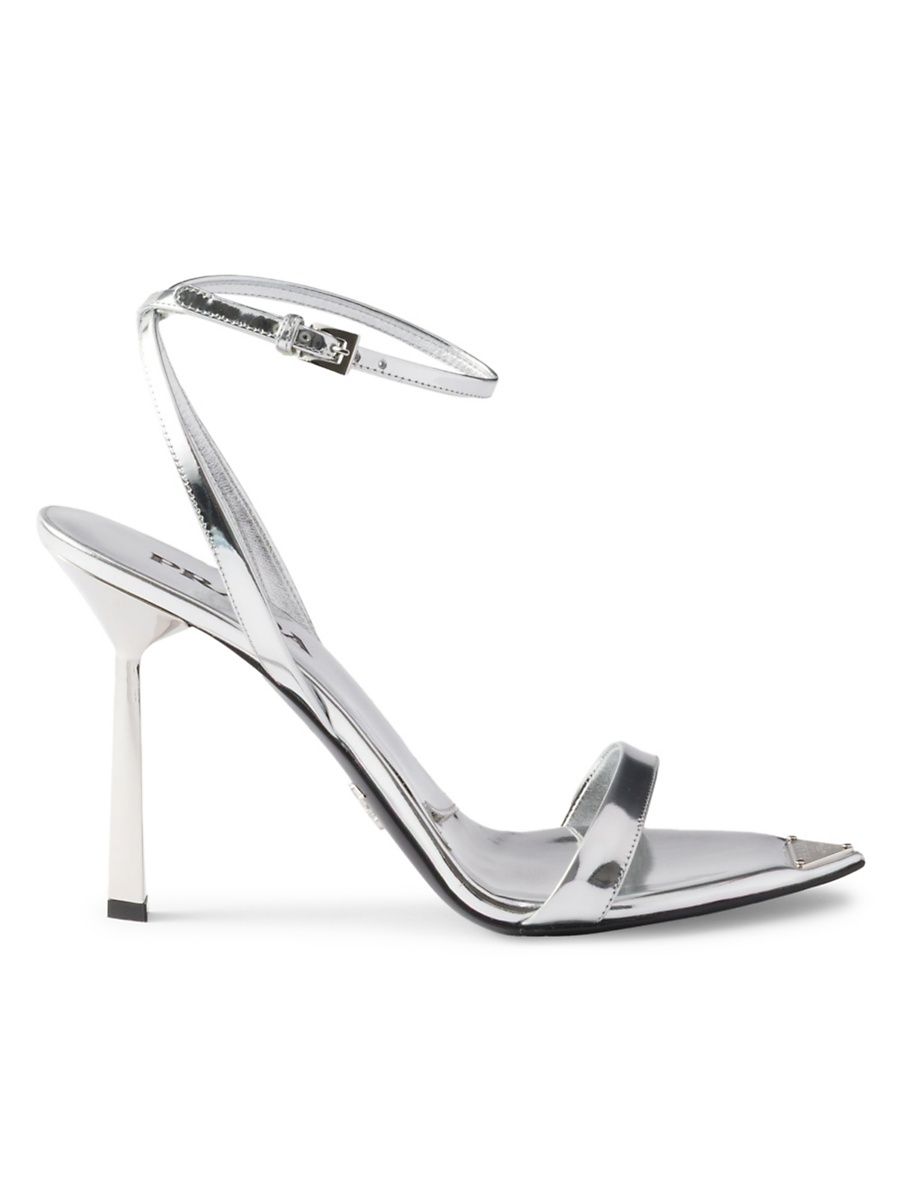 Women's Metallic Leather High-Heeled Sandals - Silver - Size 9