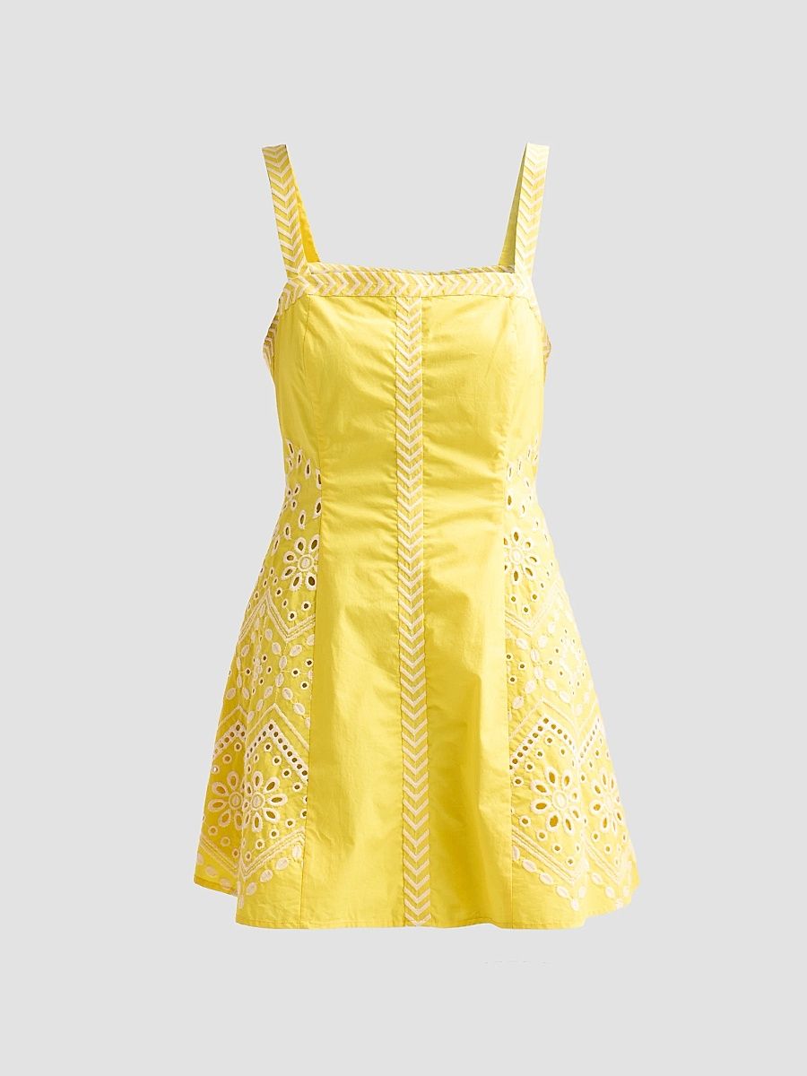 Women's Fawn Eyelet Embroidered Cotton Mini Dress - Sunshine - Size 2