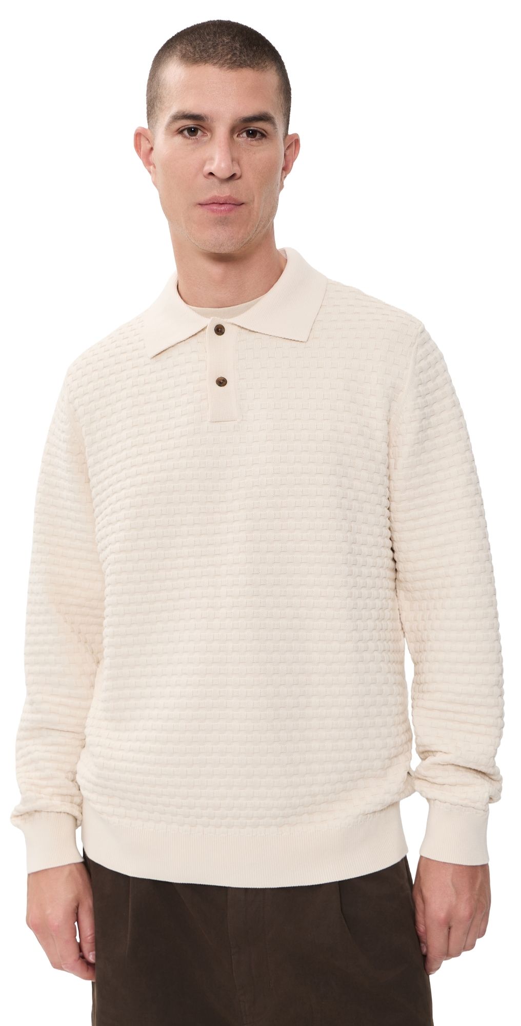 Les Deux Check Structure Knitted Polo Light Ivory XL