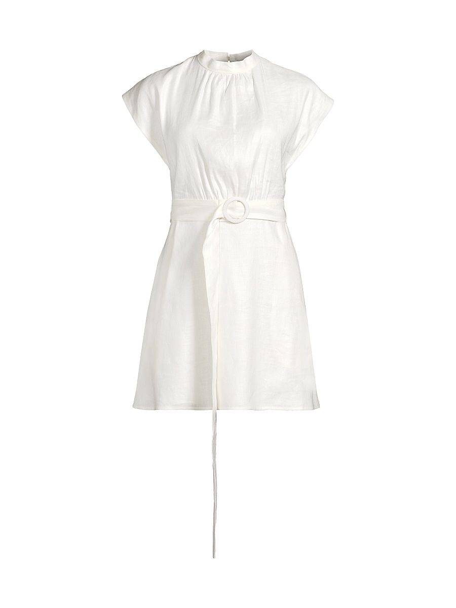 Women's Linen-Blend Belted Minidress - White - Size XL