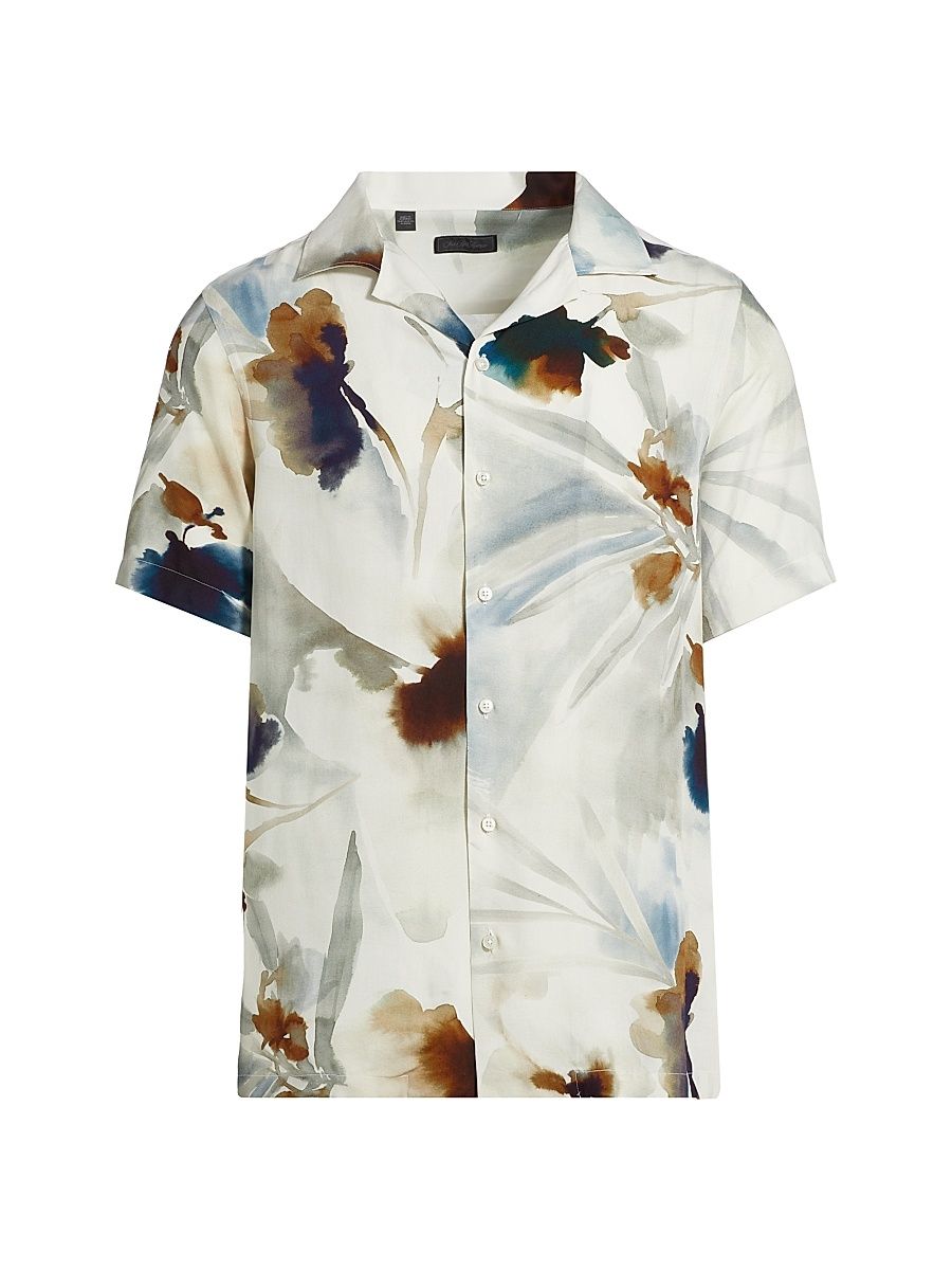 Men's COLLECTION Watercolor Floral Camp Shirt - White - Size XXL