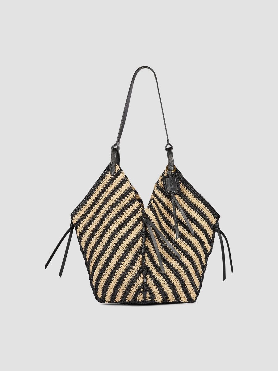 Isabel Marant Women's Tampa Striped Raffia Tote Bag - Black Natural