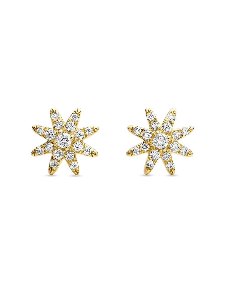 Women's Petite Starburst Stud Earrings in 18K White Gold with Diamonds, 7.5MM - Diamond