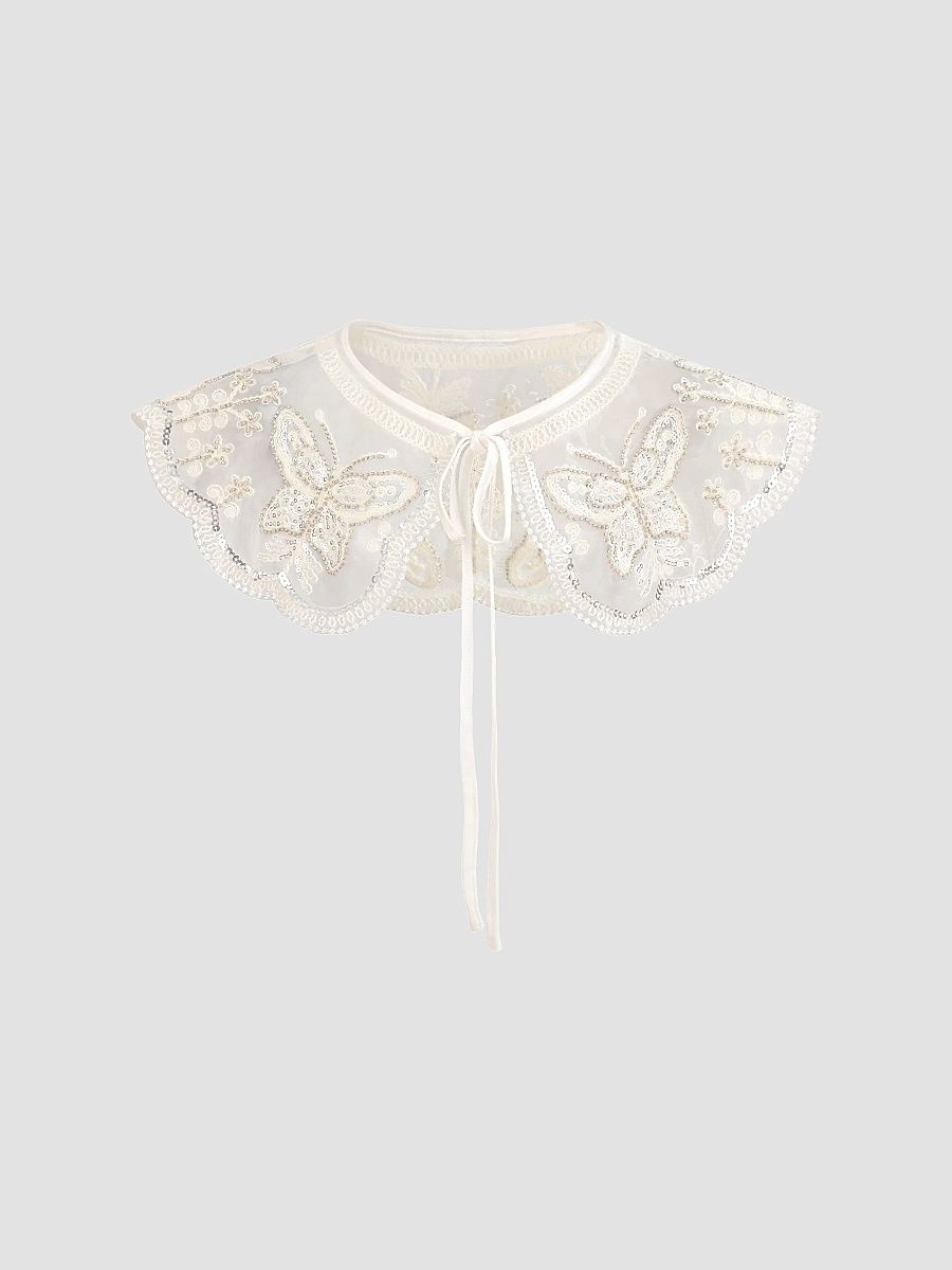 Tulleen Girl's Girl's Embroidered Butterfly Stole - Ivory