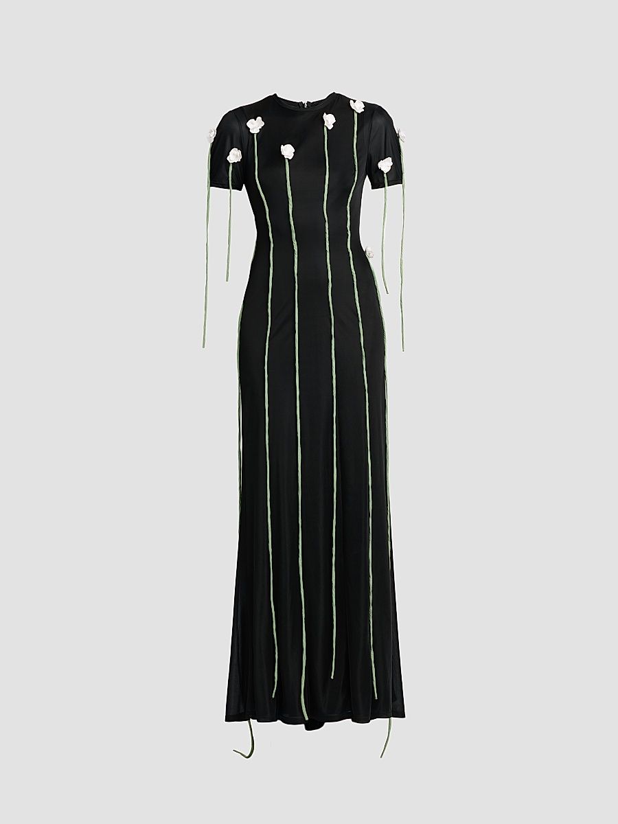 Women's Floral Appliqué Maxi Dress - Multi Black - Size 2