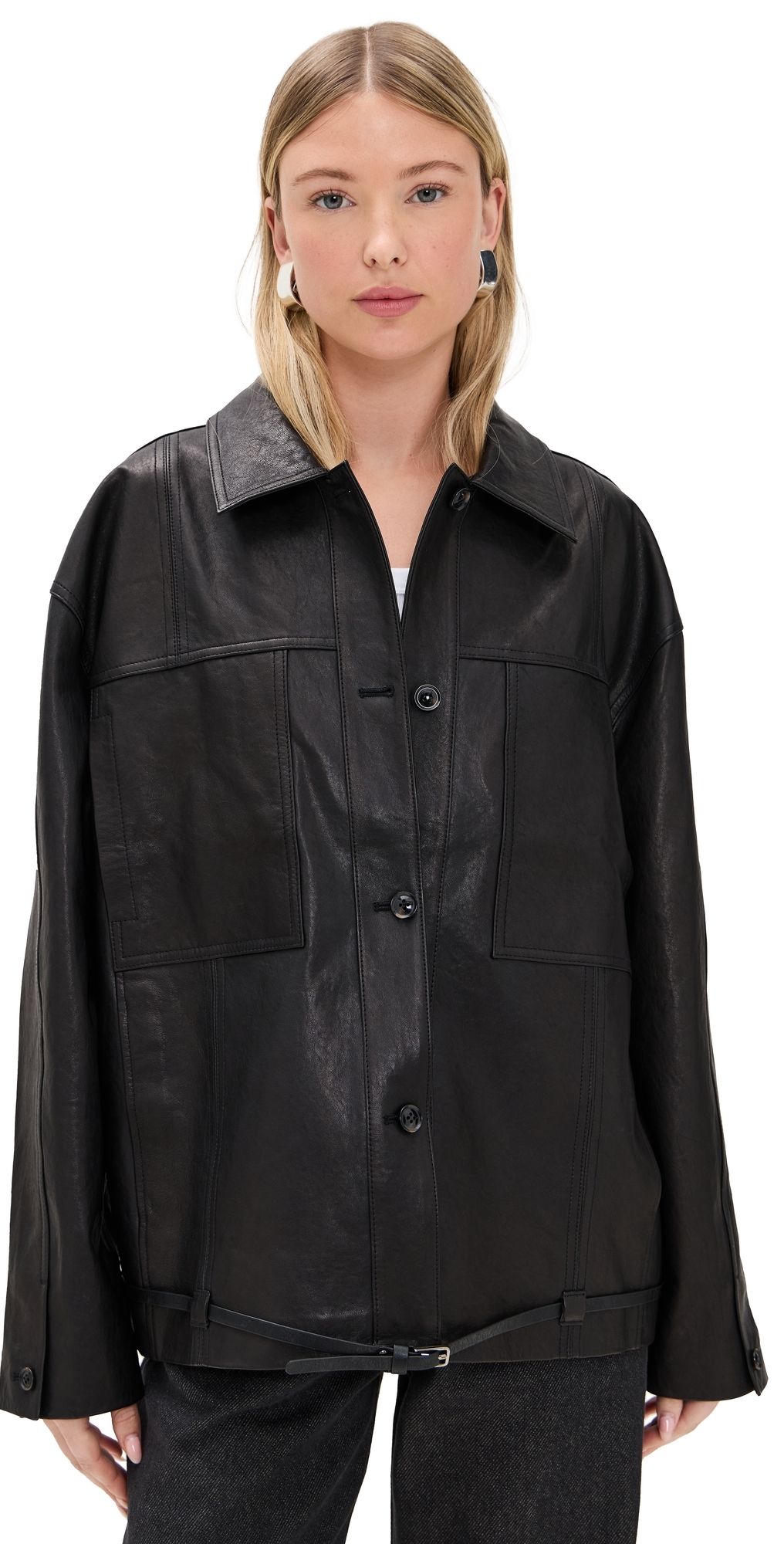 Simonett Oversized Leather Jacket Black One Size