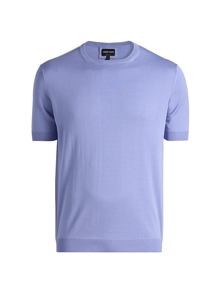 Men's Silk-Cotton Short-Sleeve Sweater - Lavender - Size 42