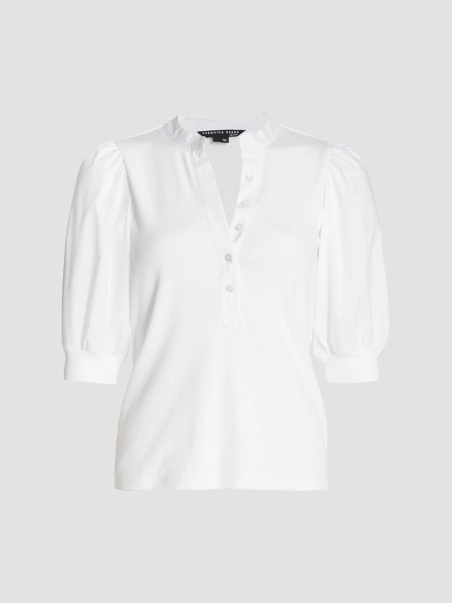 Veronica Beard Women's Coralee Puff-Sleeve Top - White - Size Small