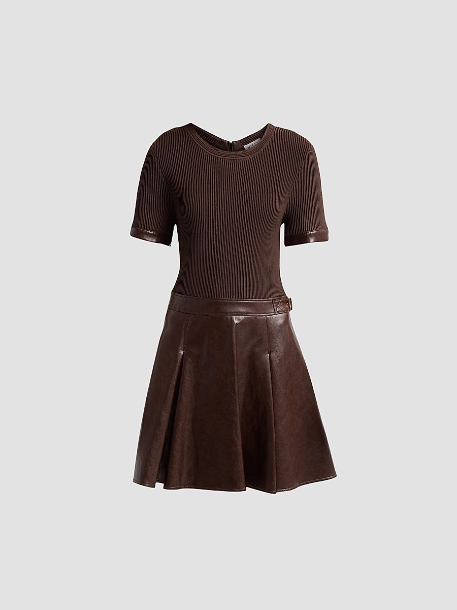 Women's Devyn Mixed-Media A-Line Mini Dress - Dark Brown - Size Large